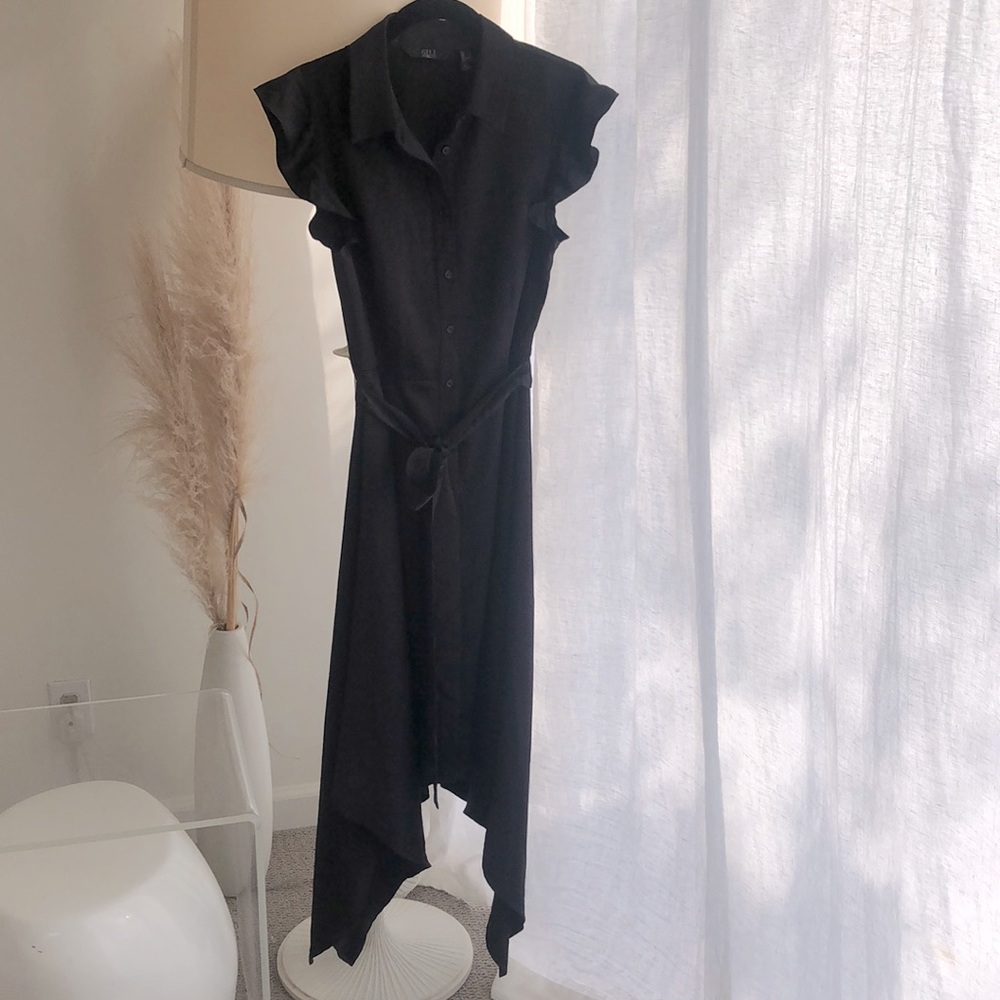 🔥NWT!🔥G.I.L.I. Dresses Woven Button Asymmetric-Hem Dress in Black, Size: 8